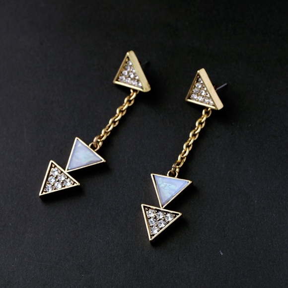 Opalite Pave Stone Triangle Earrings - Picture 3 of 4